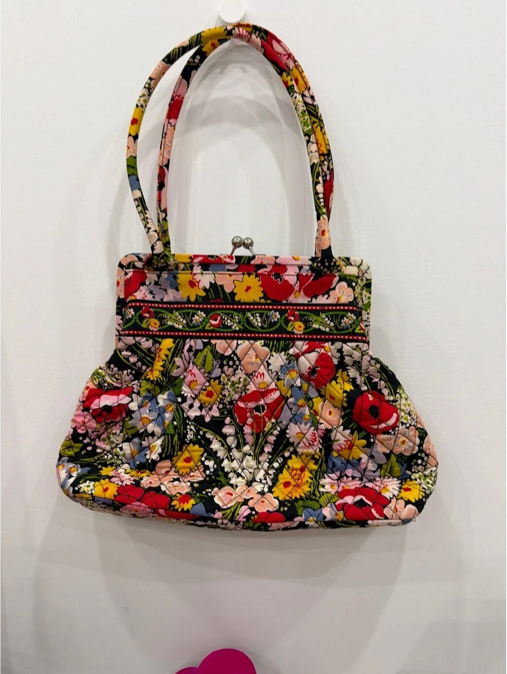 Vera Bradley Quilted Floral Handbag with Kiss Lock Closure